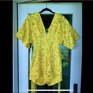 Lemon Yellow Floral Eyelet Romper